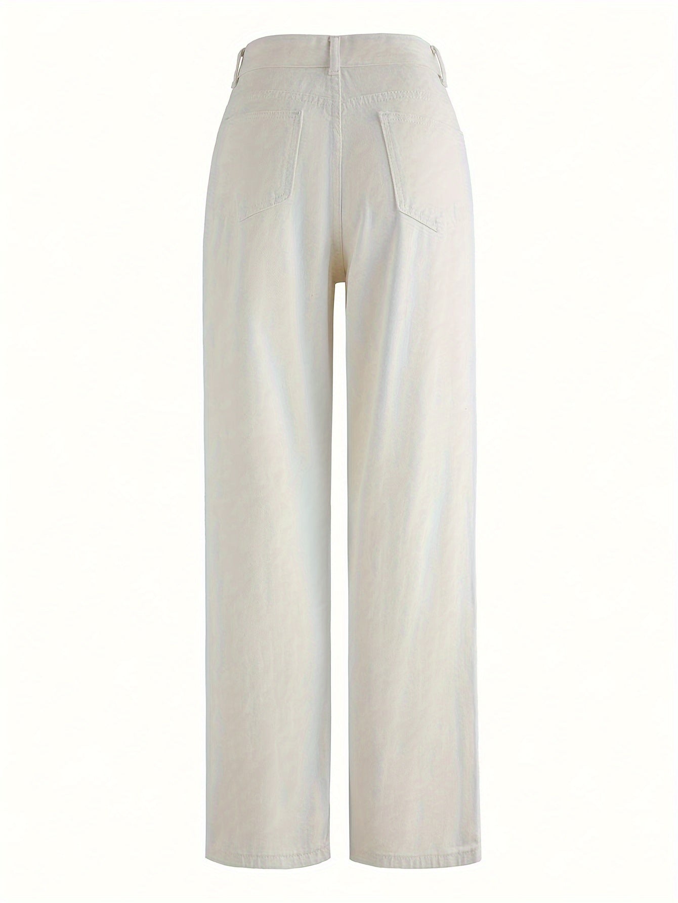 Viscose Casual Straight Leg Երկար անթև կոճակ Fly Half Placket Միջին գոտկատեղի կանոնավոր հարմարեցում երկար երկարությամբ Weekend պատահական կանացի դասական սպիտակ ջինսեր