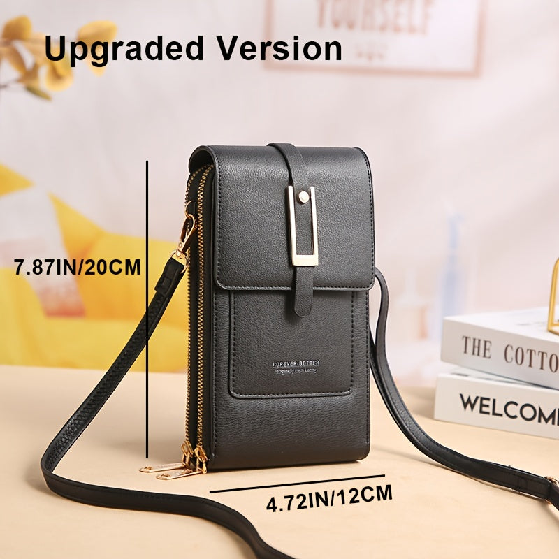 Touch Screen Mobile Phone Bag, Mini Flap Crossbody Bag, Fashion Faux Leather Purse, Vertical Wallet With Card Slots