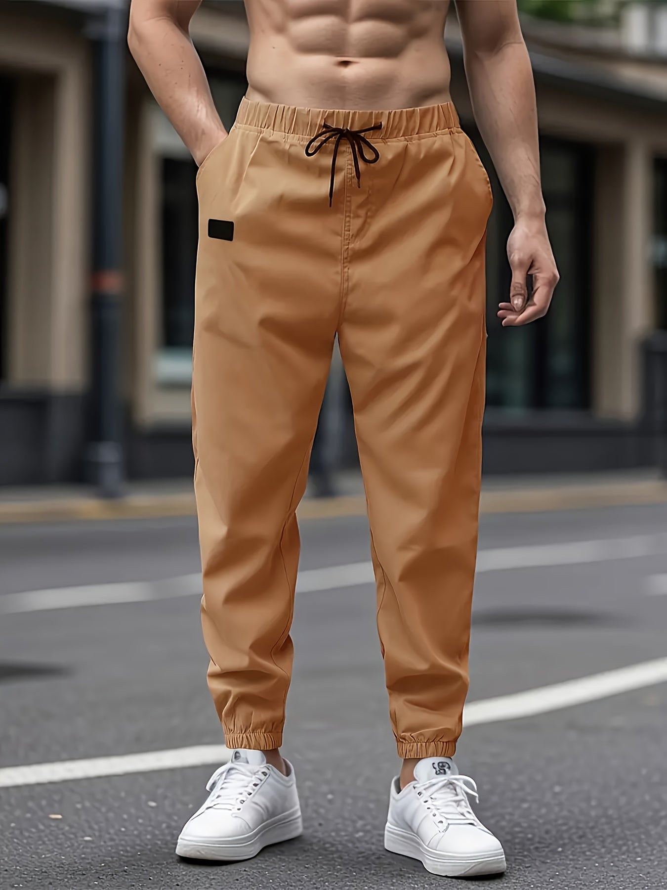 1pc Men'S Casual Cargo Pants, Solid Color Polyester Drawstring Waist, Non-Stretch Woven Fabric, Regular Fit, Polyester Lined, Perfect for Weekend Casual Wear