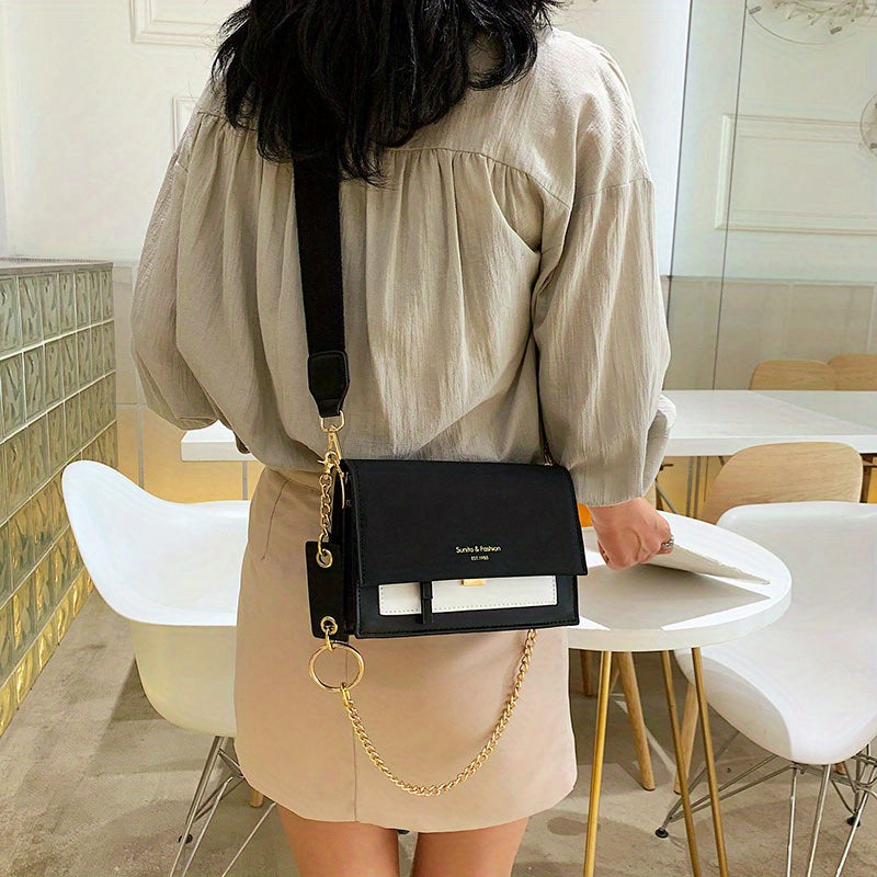 Chic Mini Crossbody Bag for Women - Stylish Synthetic Faux Leather with Golden Chain Strap, Buckle Closure, and Decorative Painted Edges - Perfect for Phone & Essentials