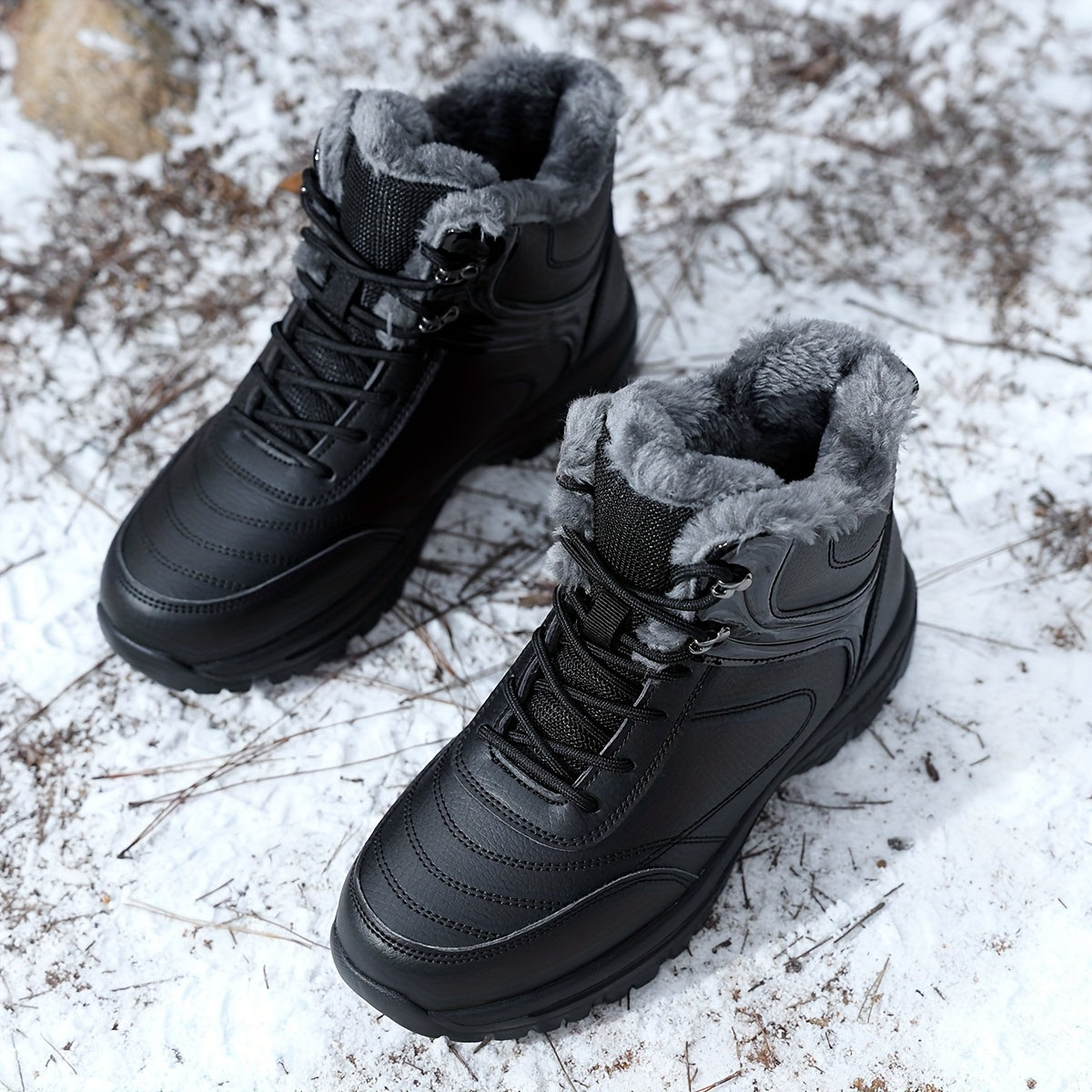 Men's Winter Snow Boots - with Plush Lining and Removable Insole - Slip-Resistant Tread, Suitable for Ice, Snow, Mud, Grass - Men's Casual and Formal Winter Shoes, Lace-Up Ankle Support - All-Terrain Grip - Men's Winter Boots