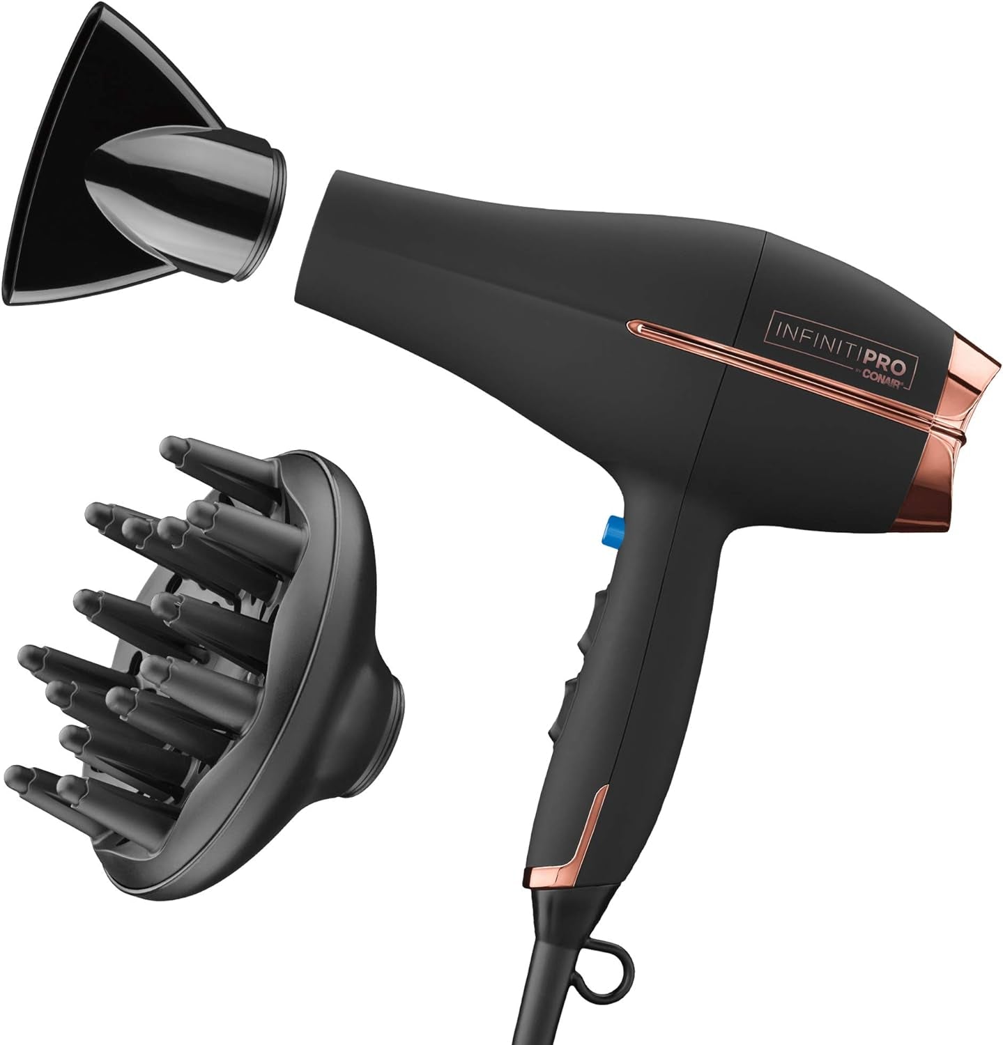 INFINITIPRO by CONAIR Hair Dryer with Diffuser | AC Motor Pro Hair Dryer with Ceramic Technology | Includes Diffuser and Concentrator | Black | Packaging May Vary