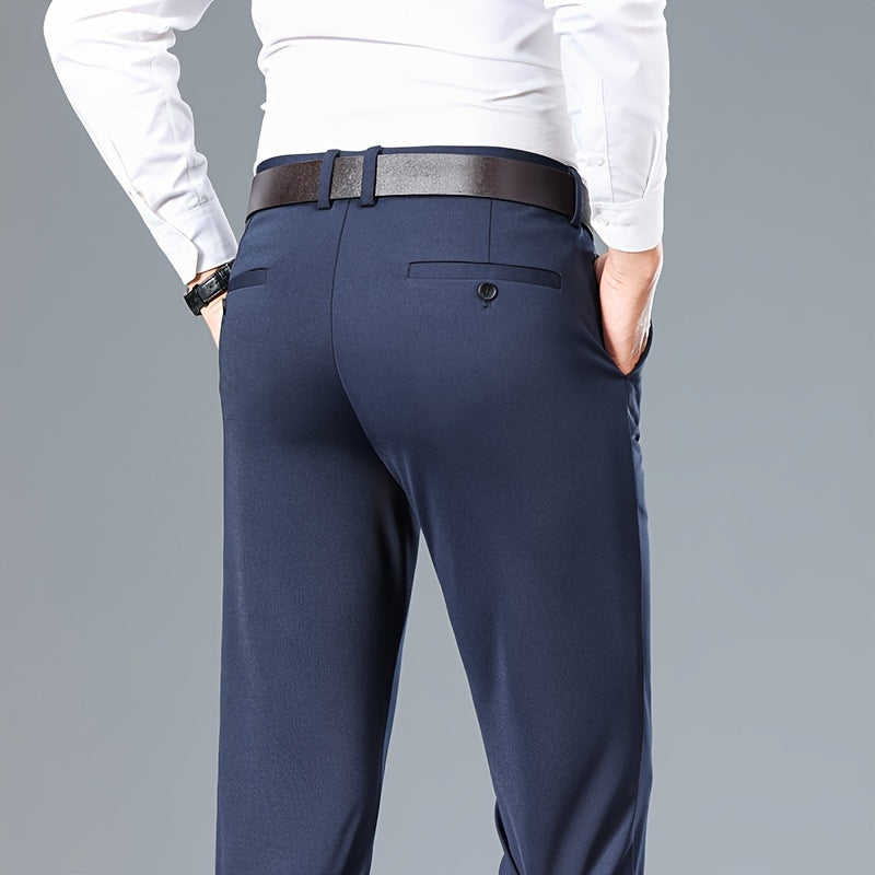 Men's Straight Leg Solid Color Pants, Men's Classic Design Pants, Versatile For Business And Casual Wear