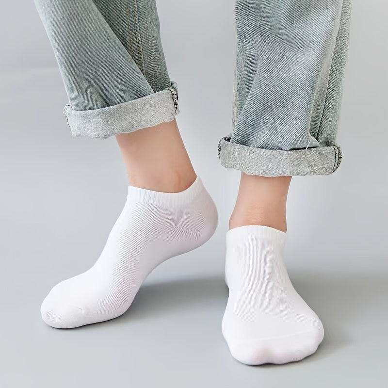5 Pairs Of Men's Knitted Solid Color Low-cut Socks, Comfy & Breathable Elastic Socks, For Daily Wearing