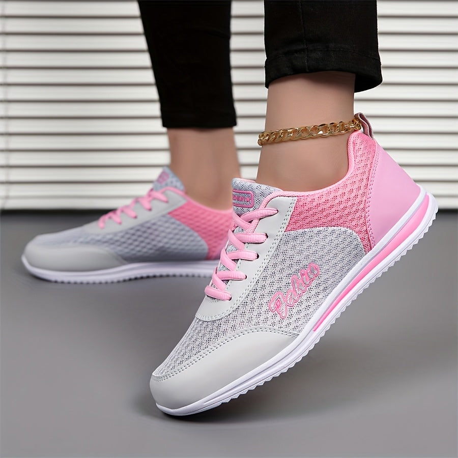 Women'S Breathable Lightweight Running Shoes - Black Pink Checkered Design, Low-Top Lace-Up Sneakers with EVA Sole for Casual, Travel Light Jogging, All-Season Comfort, Ladies Sneakers, Stylish Sportswear, Cushioned Suppo