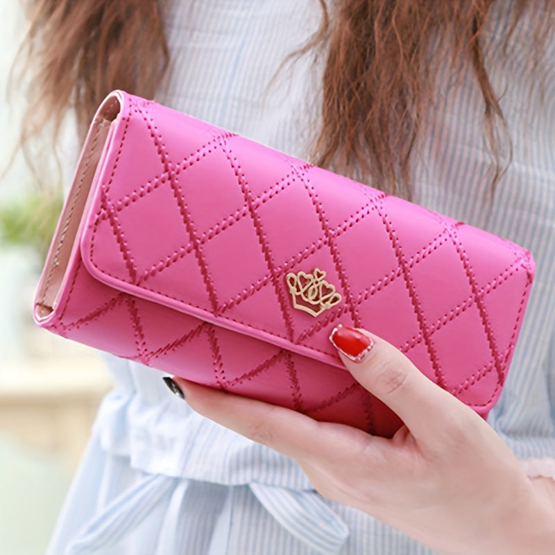 New fashion diamond metal crown Women's wallet tri-fold wallet long large-capacity mini wallet zipper Synthetic Leather wallet