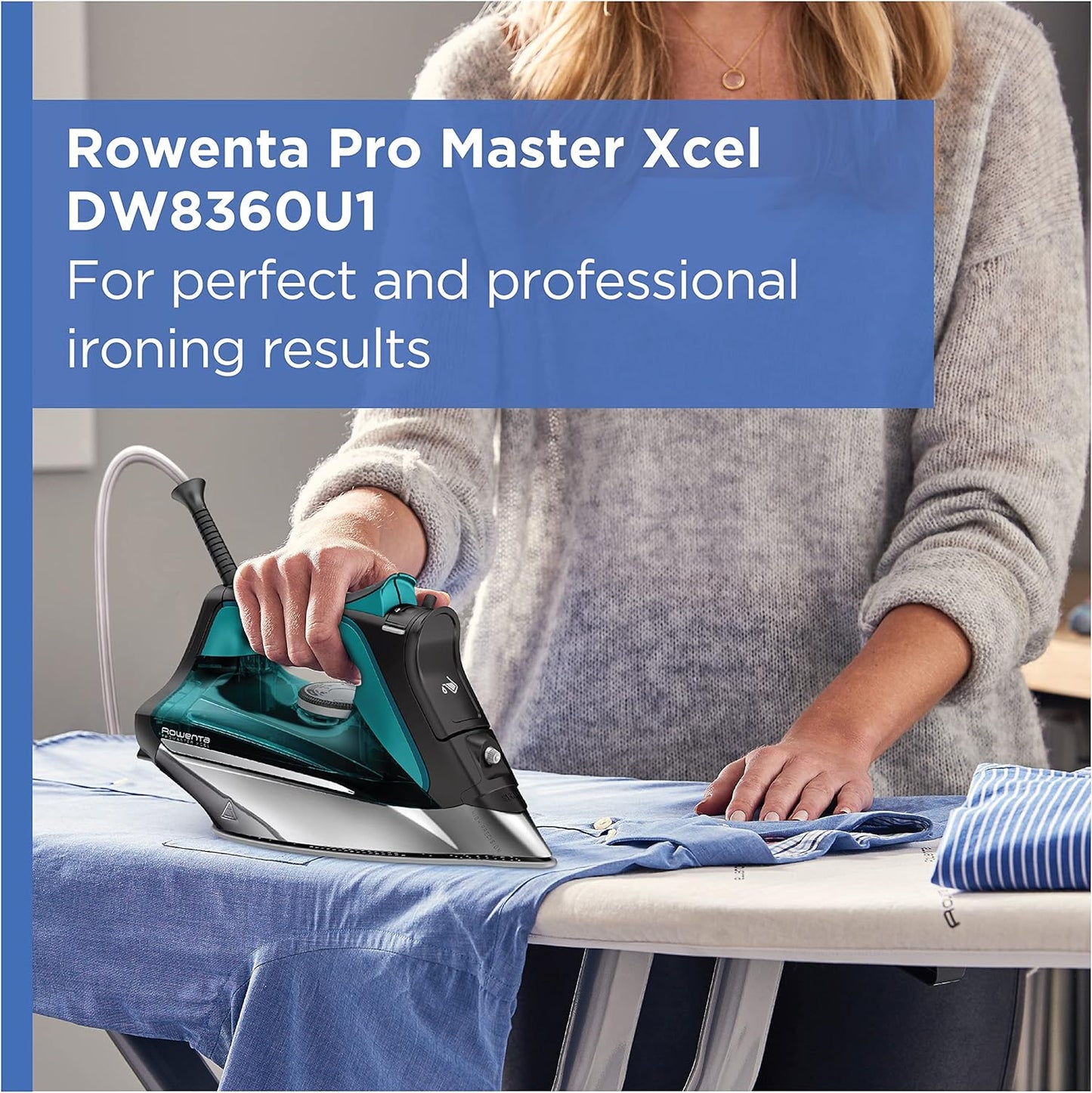 Rowenta, Iron, Pro Master Stainless Steel Soleplate Steam Iron for Clothes, 210 G/Min, 400 Microsteam Holes, 1775 Watts, Auto-Off, Ironing, Green Clothes Iron, DW8360