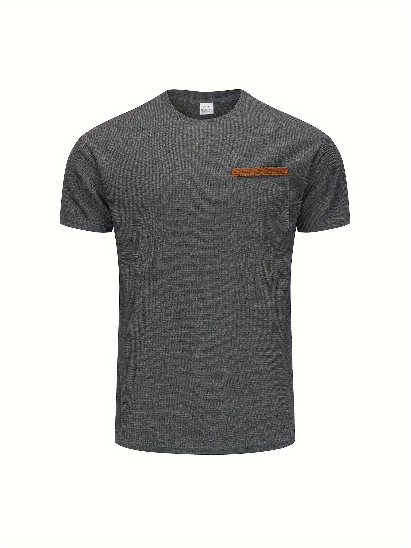 Men's Solid T-shirt With Chest Pocket, Casual Short Sleeve Crew Neck Tee, Men's Clothing For Summer Outdoor
