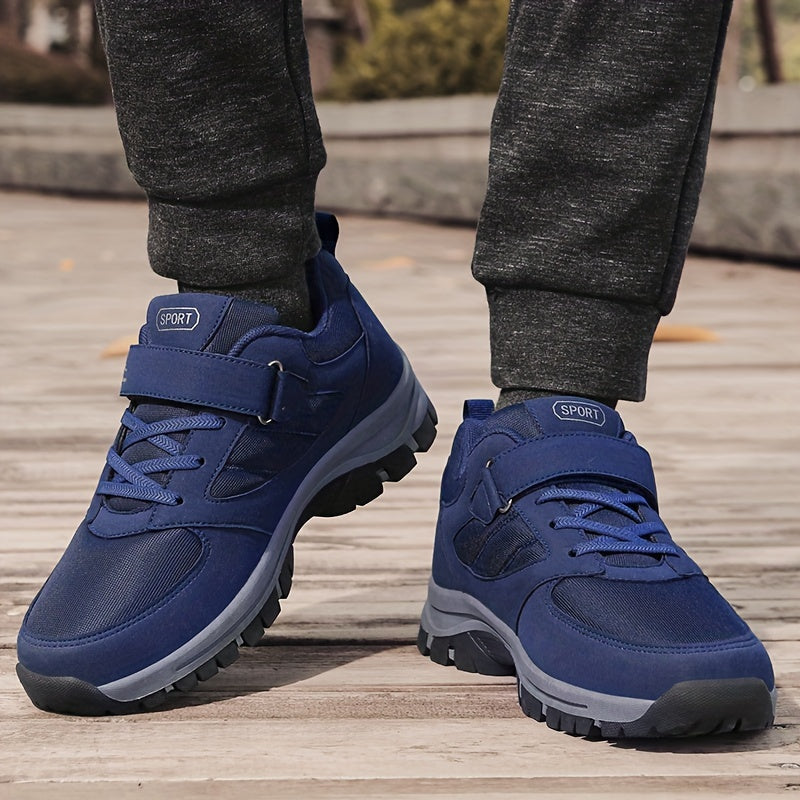 Men's Breathable Casual Shoes With Hook And Loop Fastener, Comfy Soft Sole Sneakers For Outdoor Jogging, Spring And Summer