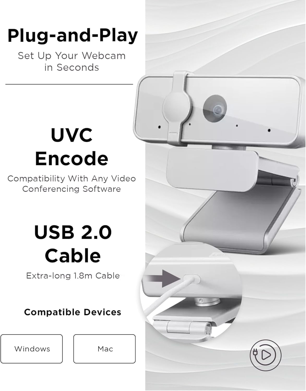 Lenovo HD 1080P Webcam (300 FHD) - Monitor Camera with 95° Wide Angle, 360° Rotation Pan & Tilt, Dual Microphones – Attachable Desktop Cam with Privacy Shutter for Remote Work, Streaming & Gaming