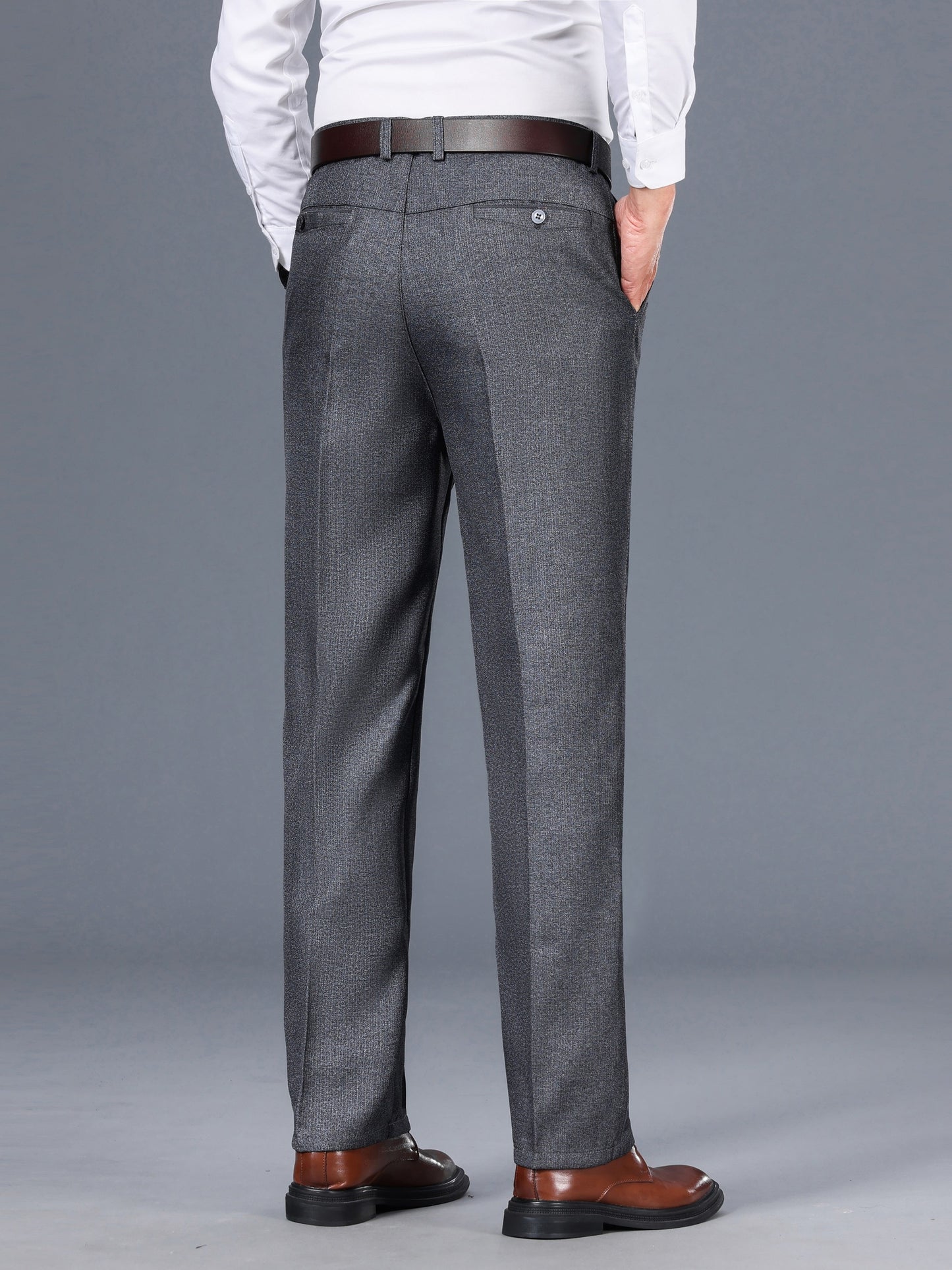 Men's Classic Gray Dress Pants - Medium Thick, Straight Fit with Slant Pockets & Zipper Closure, Polyester, Non-Stretch Fabric for Business Casual & Formal Wear, Ideal for Spring/Autumn