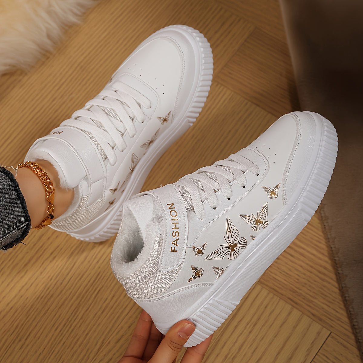 Women'S Butterfly Print Warm Sneakers - Lightweight, Comfortable, Thick-Soled Lace-Up Running Shoes for Work, School, and Stylish Outfits, Perfect for Students, Winter Footwear | Stylish Sneakers | EVA Sole Sneakers