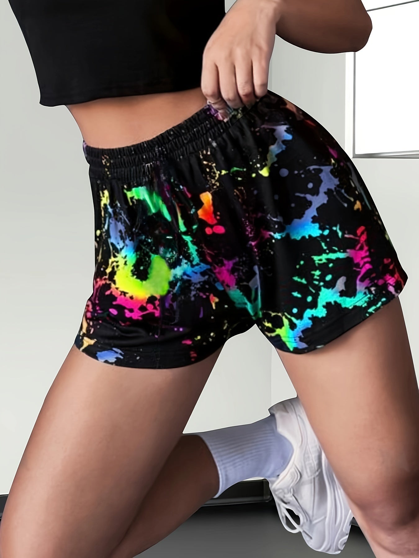 Patchwork Print Էլաստիկ իրան շորտեր, ամենօրյա նեղ շորտեր գարնանային և ամառային, կանացի հագուստ
