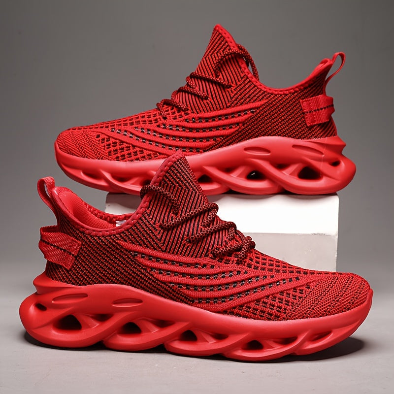 Breathable Knit Sneakers - Summer Height-Boosting Running Shoes | Fashionable & Casual Lace-Up Athletic Footwear for Men and Women | Durable EVA Sole | Perfect for Outdoor Activities | Black, White, Red, Summer Running Shoes|