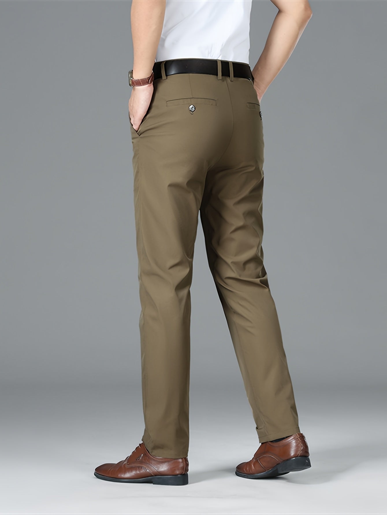 Men's Lightweight Summer Casual Pants, Slim Straight Fit, Polyester, Mid-Rise, Built-in Zipper, Regular Length - Ideal for Casual Attire