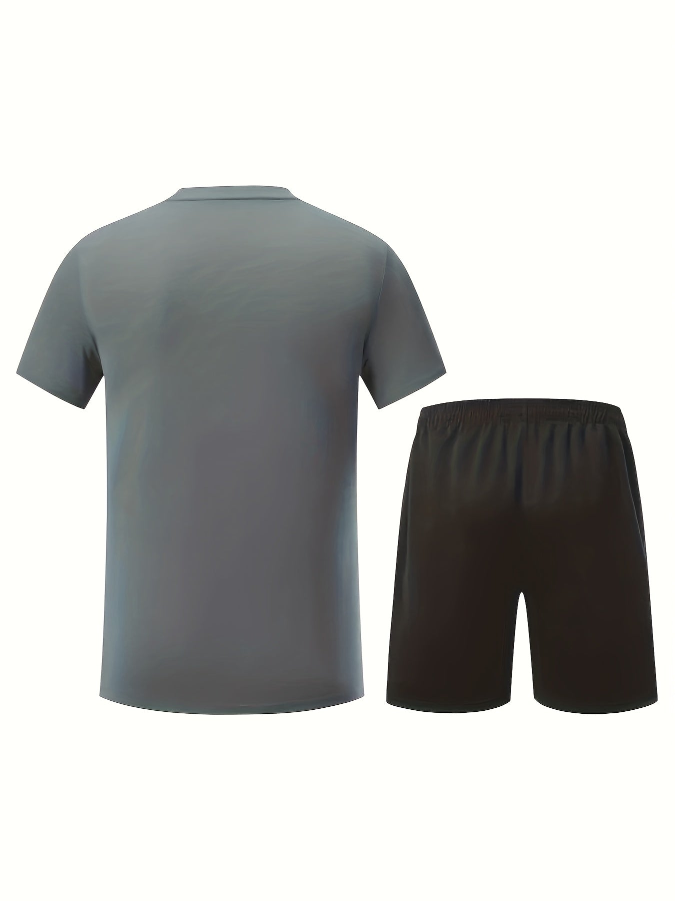 2pcs Men's Summer Sportswear Set - Comfortable Polyester Crew Neck T-Shirt & Black Drawstring Shorts with Side Stripe, Casual Style, Easy Care, Athletic Shorts