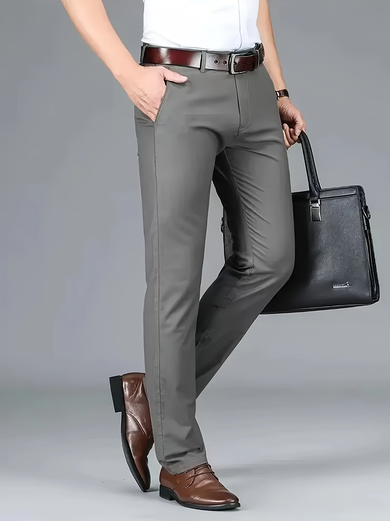 New Casual Formal Pants for Men in Four Seasons, Featuring a Business Style with Trendy Long Trousers. Fashionable And Versatile Men'S Elastic Dress Pants with a Comfortable Classic Design for Casual Wear.
