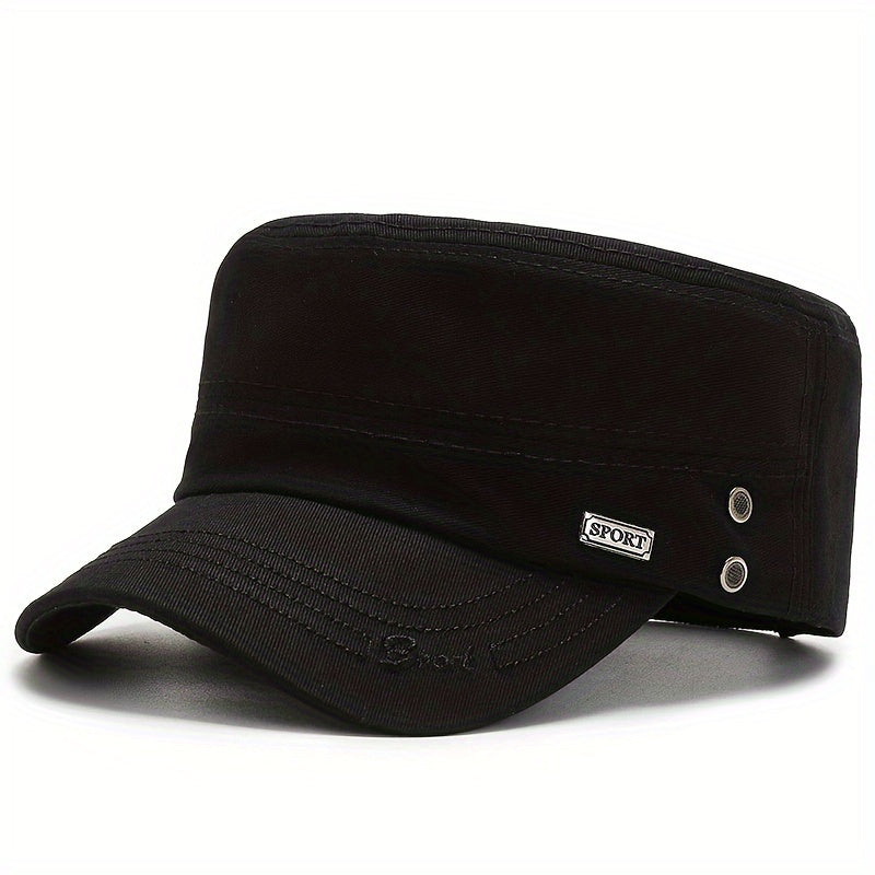 EDIKO Men's Cotton Flat Top Cap, Embroidered Adjustable Military Cadet Hat with Lightweight Toggle Closure, Hand Washable, Stretch Fit for New Year's Occasions - Solid Color Woven Cap