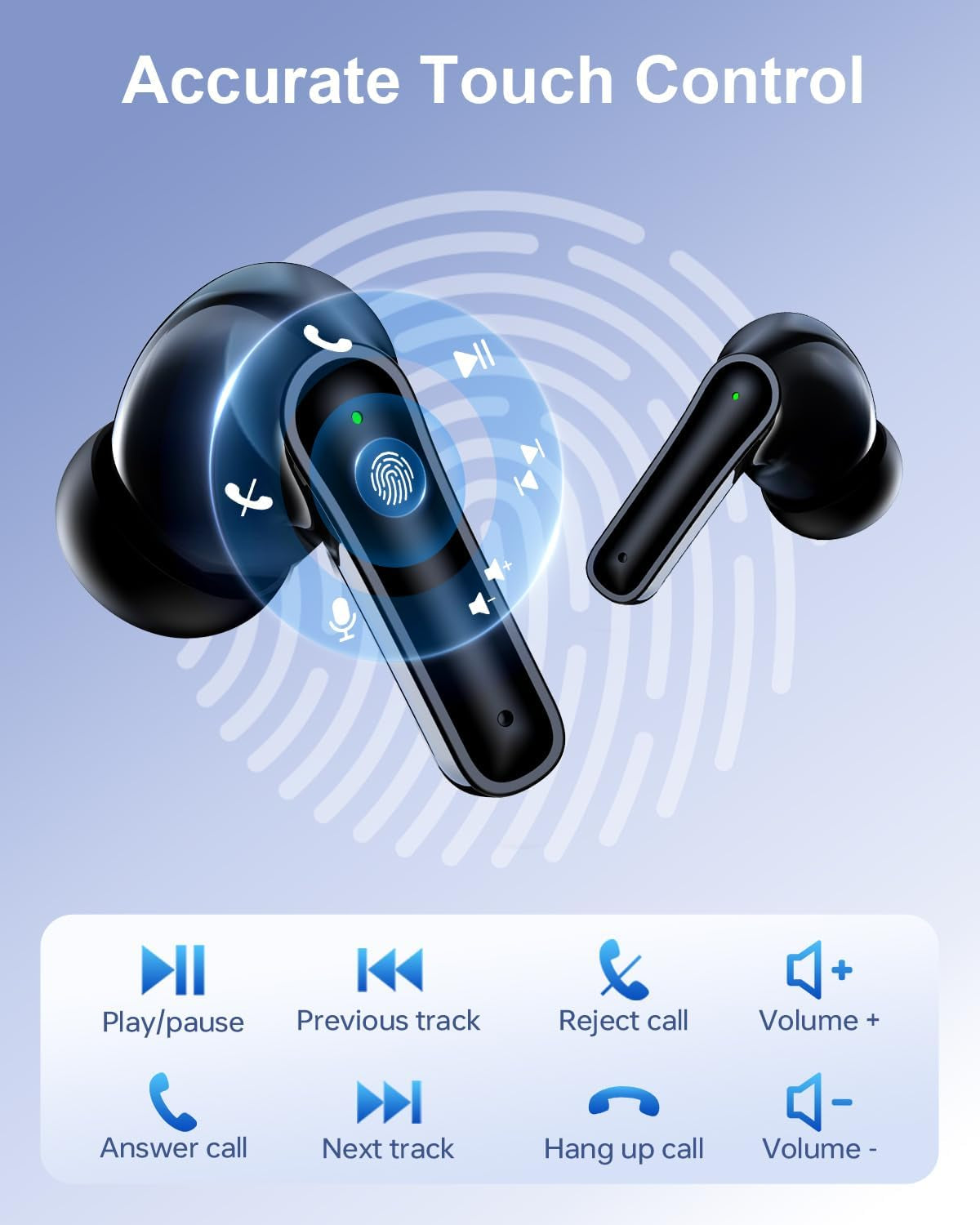 Wireless Earbuds Bluetooth Headphones, Ear Buds with Deep Bass, 40H Long Playtime, Power Display, IPX7 Waterproof in Ear Earphone with Mic for Phone Tablet Sports Workout, Black