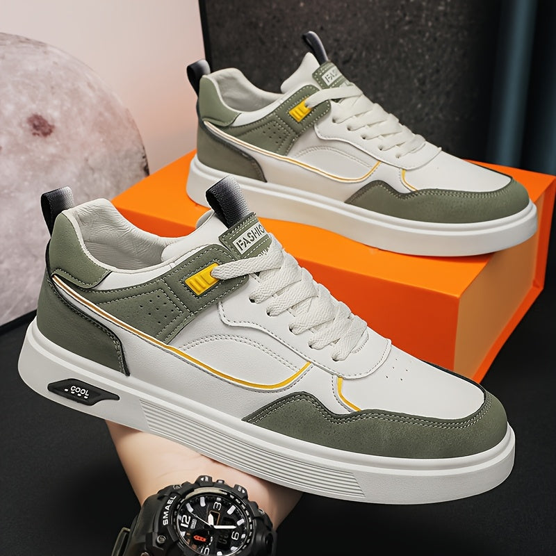 Men'S Casual Athletic Sneakers - Lightweight, Breathable, Fashion-Forward Skate Shoes with Faux Cover and PVC Sole for Outdoor Activities, Hiking, and Everyday Wear, Low-Top Design, Lace-Up Closure, Allseason Shoes | Versatil