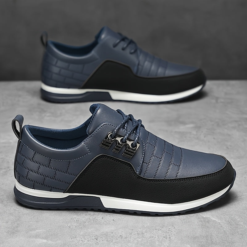 1pair Men'S Casual Business Sneakers, Round Toe, Low-Top, Solid Color, Faux Upper, with Fabric Lining, EVA Insole, PVC Sole, Lace-Up Closure for Daily and Leisure Wear