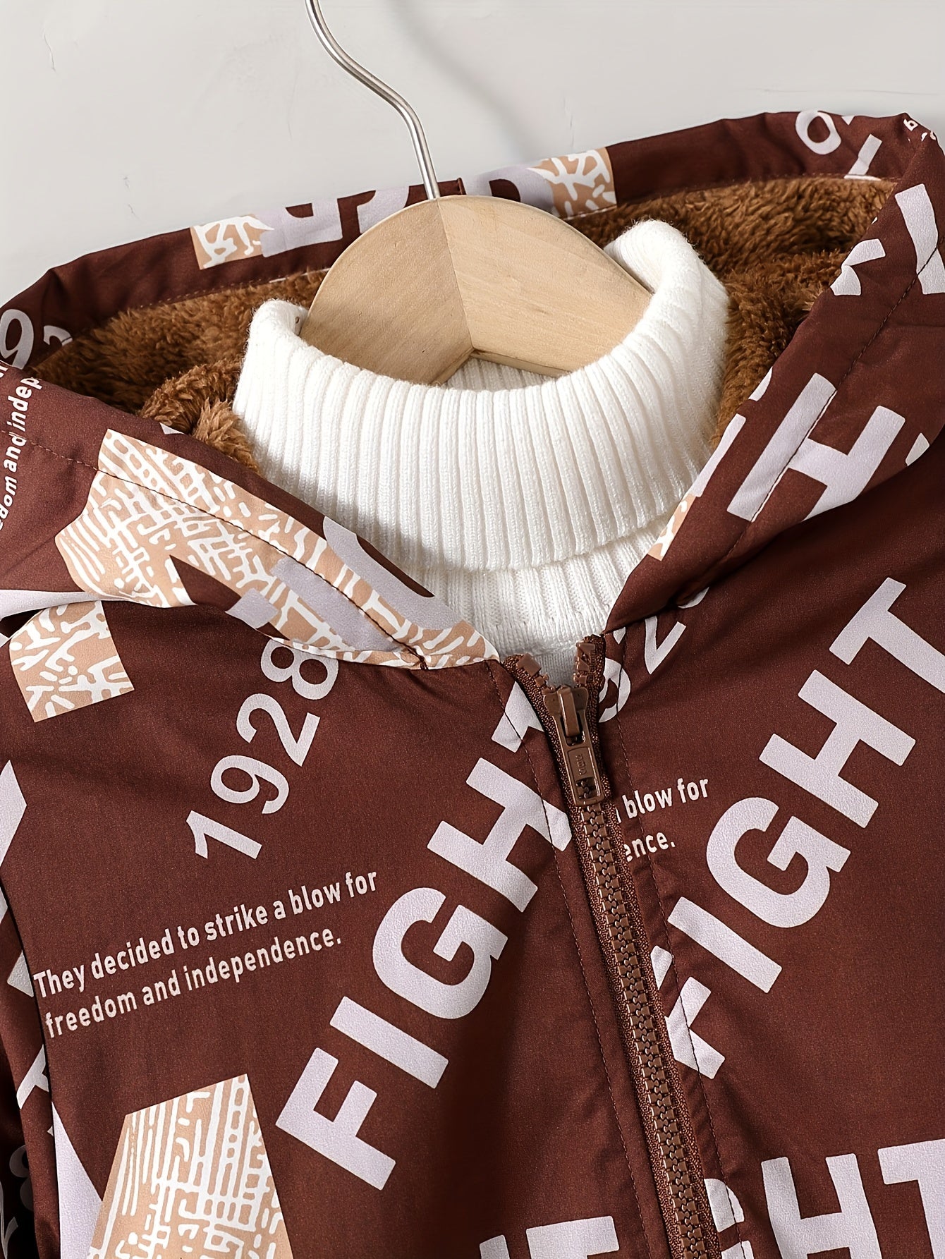 Boys' Cozy Jacket with Letter Print - Casual & Warm Windproof Outerwear for Fall/Winter