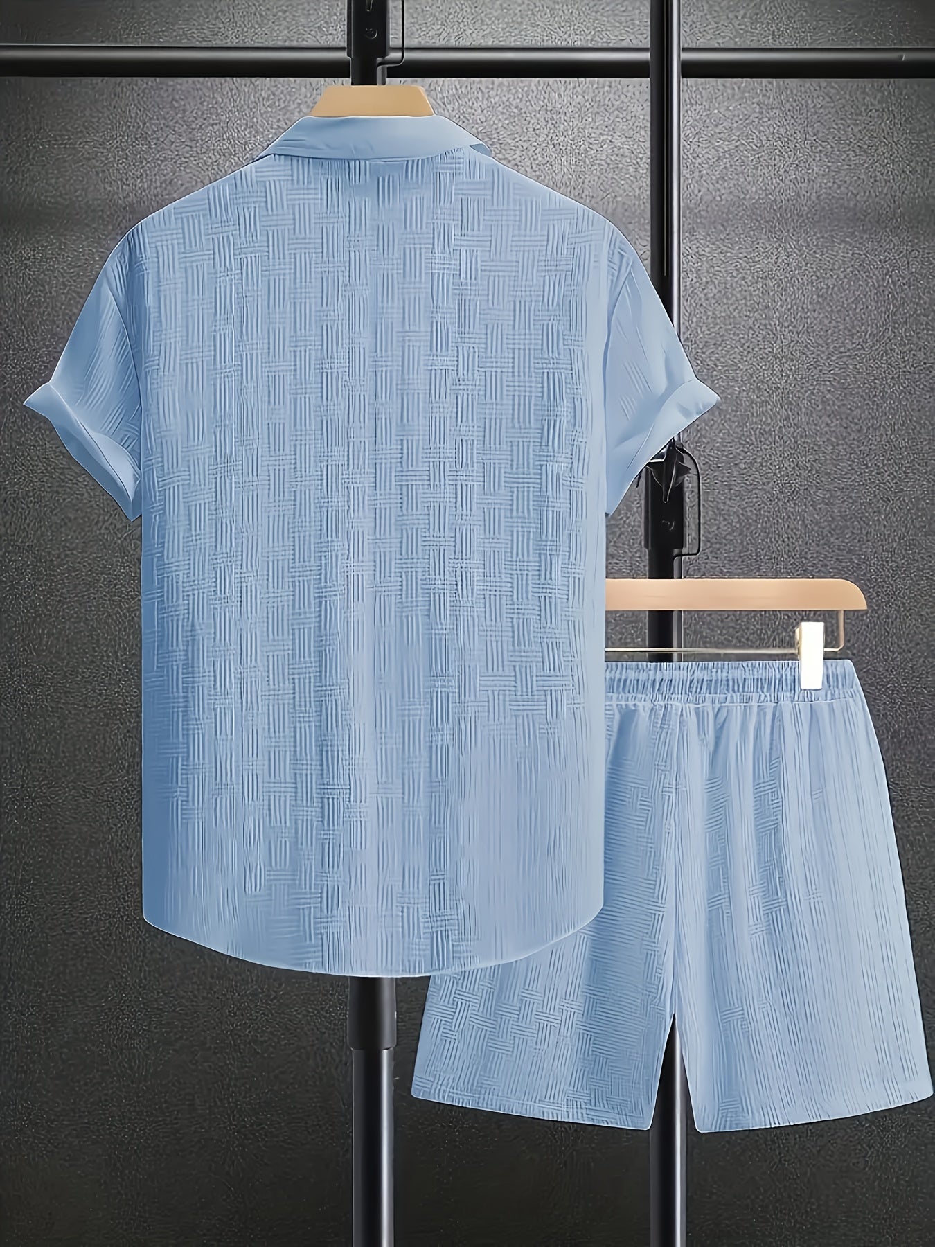 Men's Outfit, Checkered Print Lapel Short Sleeve Button Up Shirt & Shorts 2pcs co ord set for Outdoor Activities