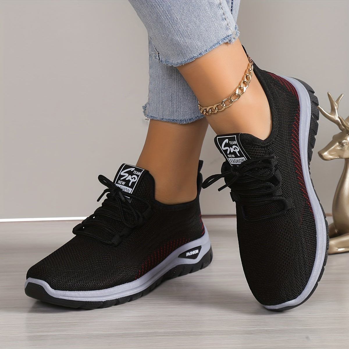 Women's Breathable Knit Platform Sneakers, Casual Lace Up Outdoor Shoes, Comfortable Low Top Running Shoes
