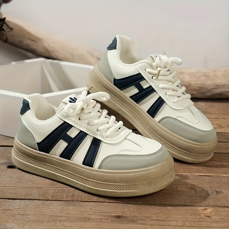 Women'S Thick Sole Casual Sneakers, Breathable Fabric Upper, All-Season Spring Sports Shoes, Stabilizing Support, Sole, Polyurethane Insole, Solid Color Design