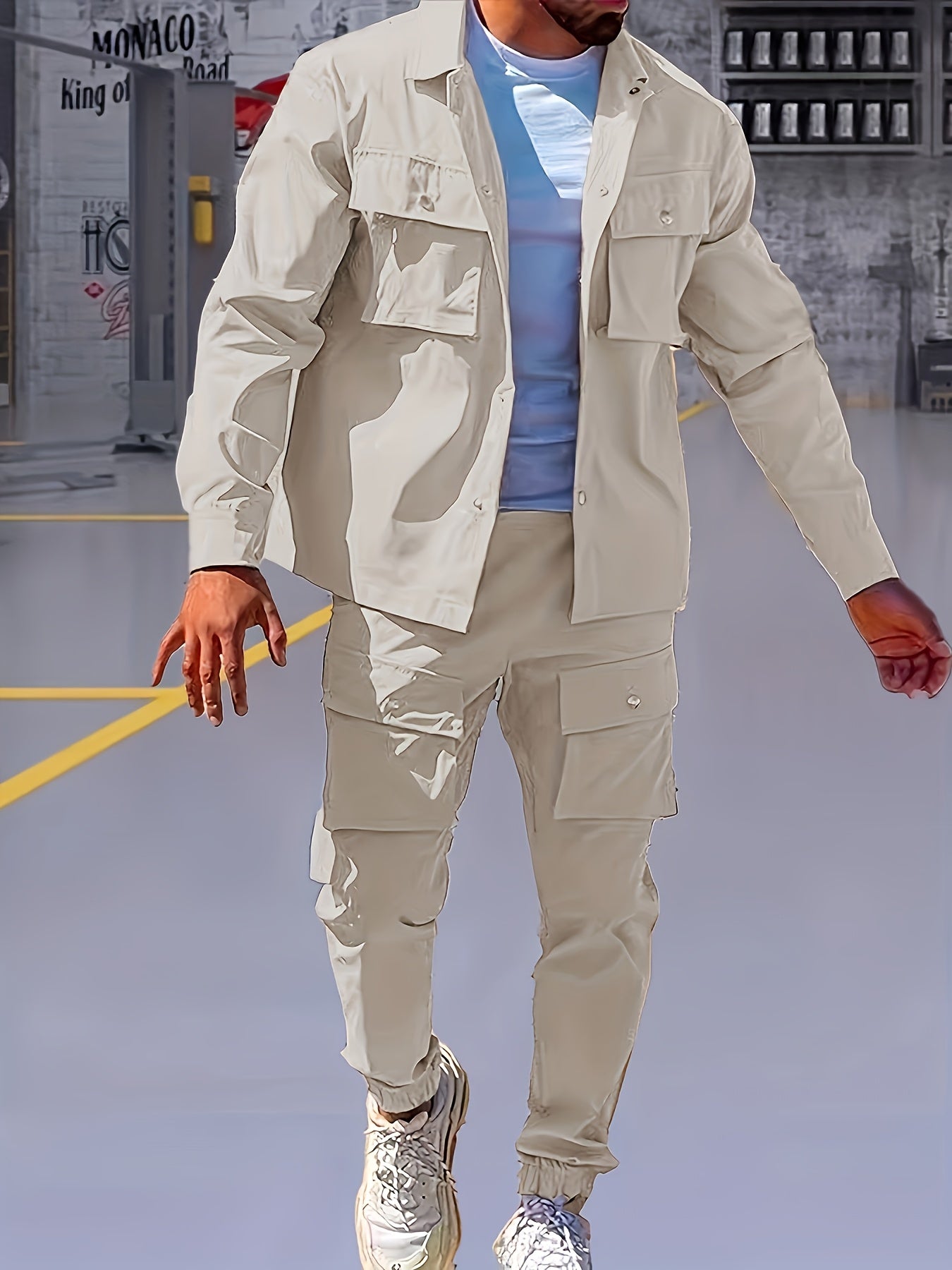 Men'S Casual Polyester Suit Set, Solid Color, Non-Stretch, Regular Fit, with Lapel Collar, Pocket Details, for Hiking, Daily Wear, and Special Occasions, Spring/Fall, Fall/Winter