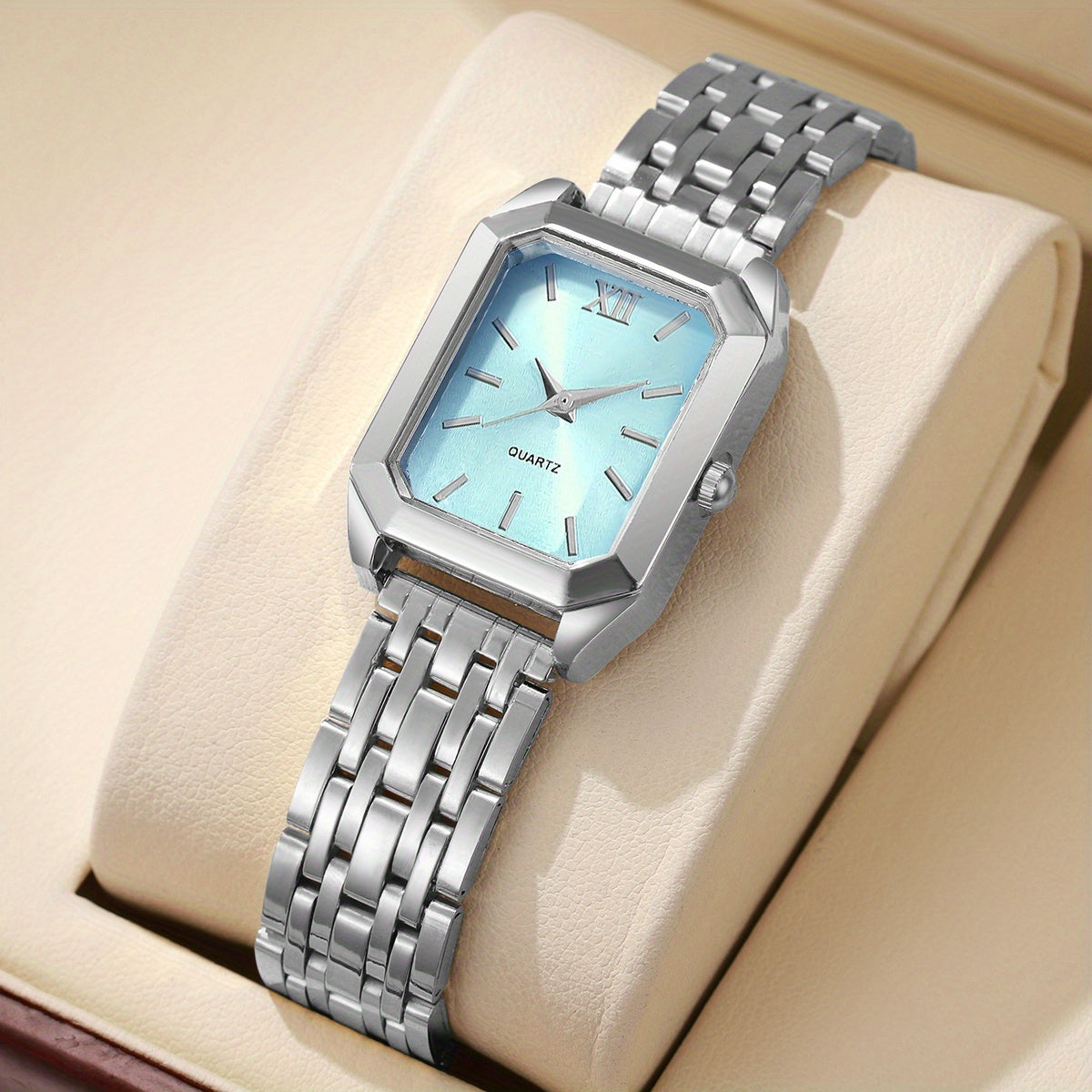 1pc Women's Luxury Square Watch with Multi-Color Dial & Golden-Tone Zinc Alloy Band - Quartz Movement, Fashionable Wristwatch for Casual & Formal Occasions, Casual Wristwatch | Colorful Dial Watch | Premium Look Watch