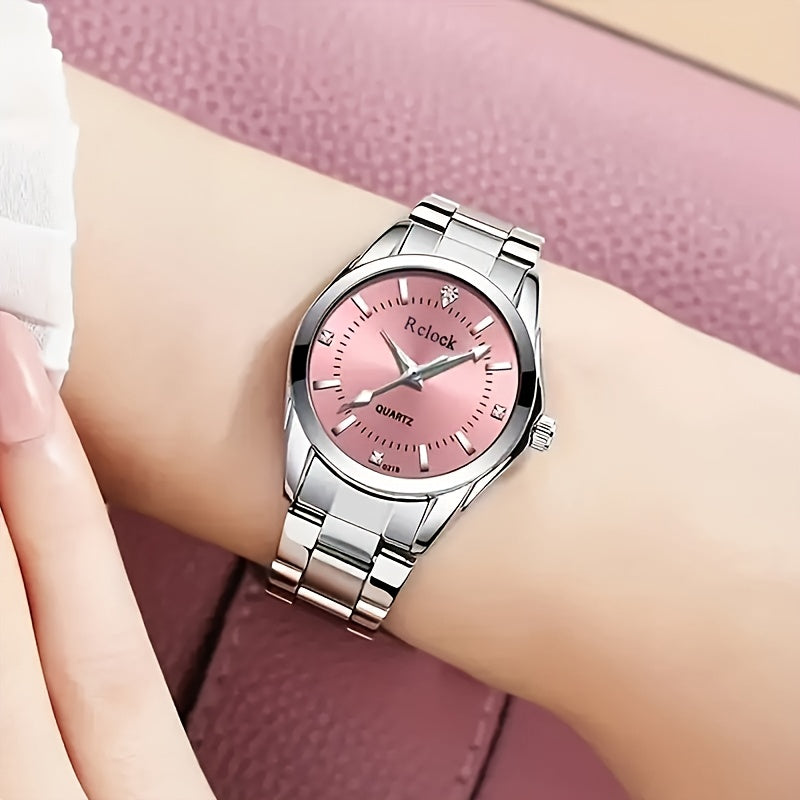 1pc Fashionable Women's Quartz Watch, Round Analog Display, Shock-Resistant Alloy Case & Band, Non, Button Battery - Elegant Timepiece