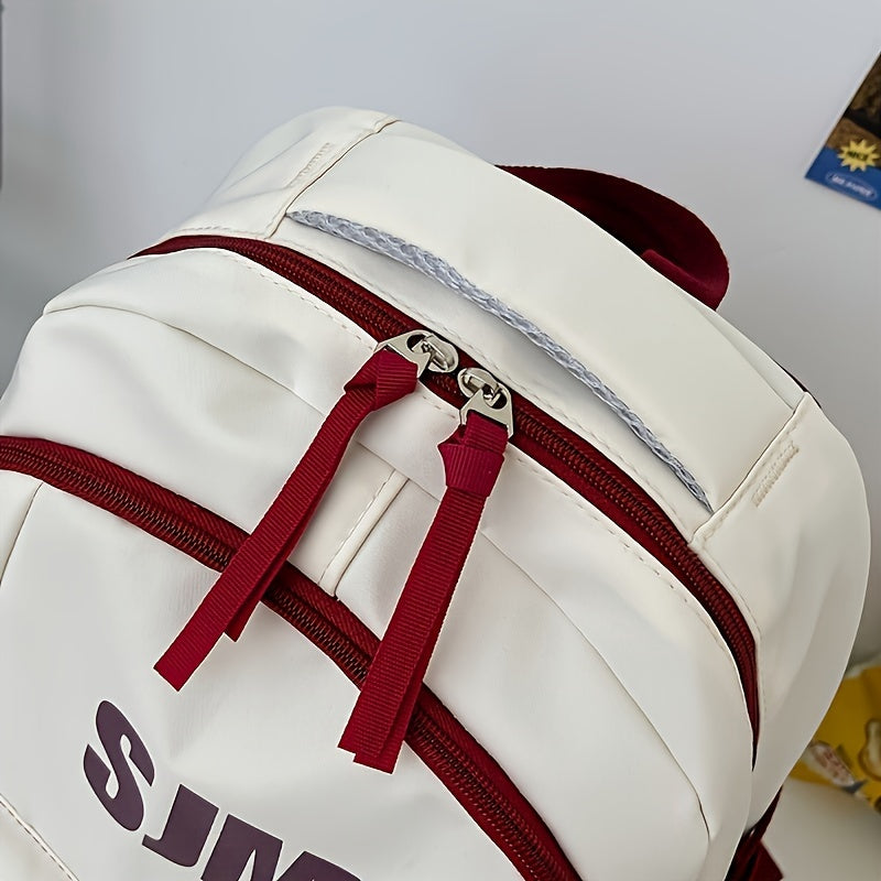 Stylish Unisex Nylon Backpack - Durable Casual Travel School Bag with Adjustable Straps, White Blue Design, Lightweight and Spacious for Everyday Use, School Backpack Contrast Strap Design Polyester Lined, Travel Back