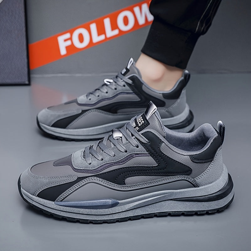 Men'S Lightweight Breathable Sneakers - Black Gray Low-Top Lace-Up Shoes with Non-Slip PVC Sole, Durable Casual Sneakers for Running, Walking Casual Attire, Running Shoes