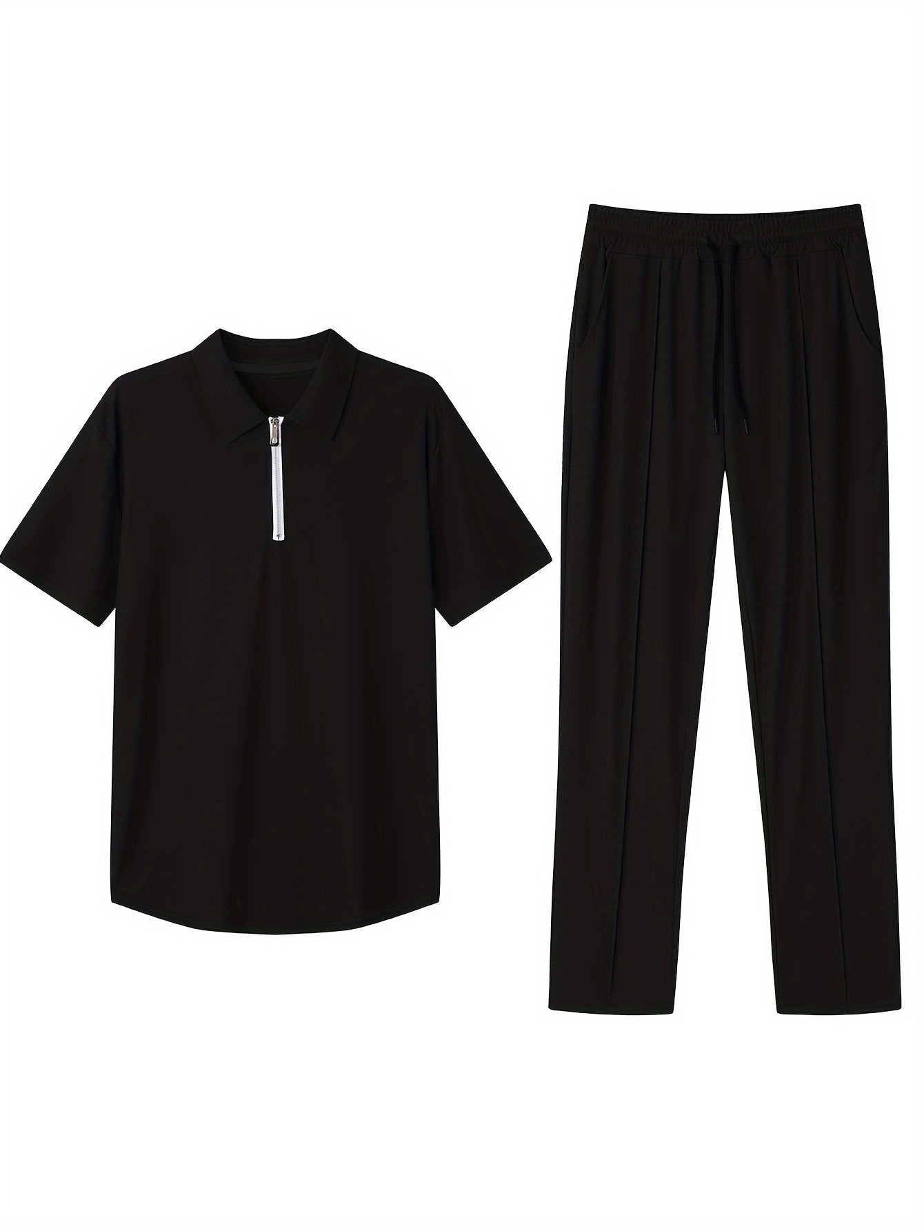 Men's Slim-Fit Casual & Joggers Set - Breathable Polyester, Short Sleeve, Summer Outdoor Wear