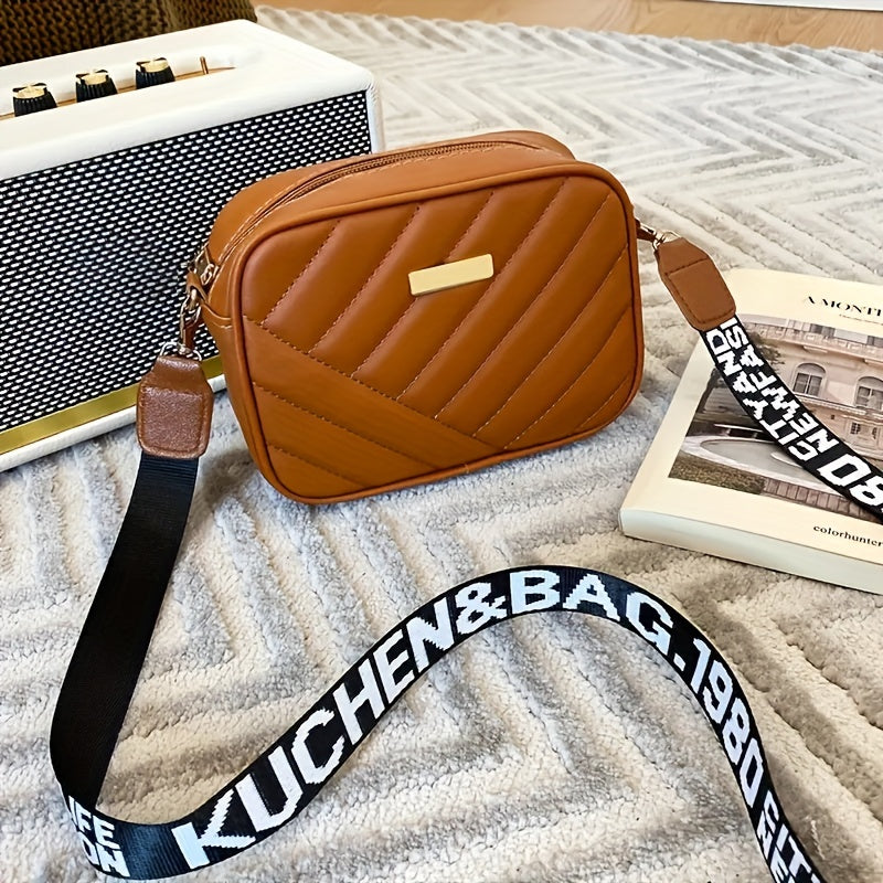 Stylish Striped Quilted Square Crossbody Bag, Faux Leather Shoulder Bag, Perfect Sling Bag For Daily Use