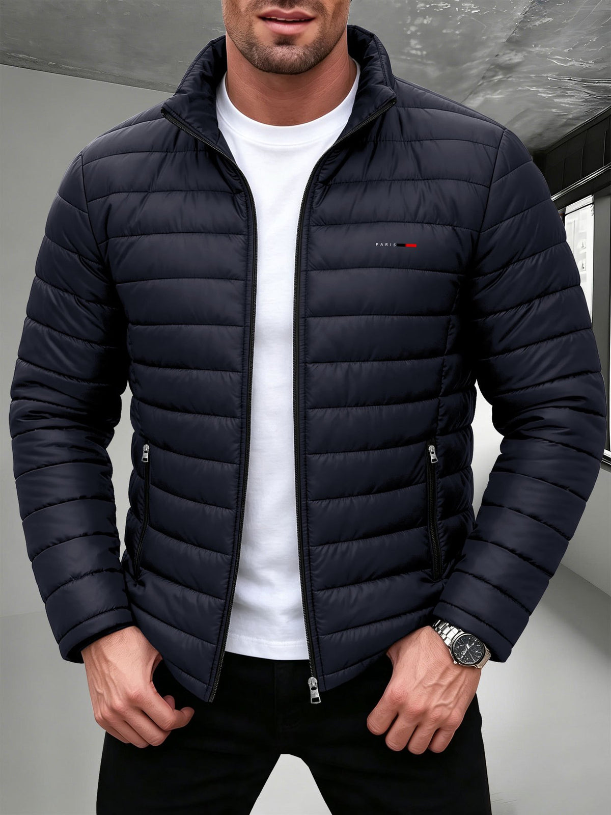 Men's Lightweight Stand Collar Jacket with Zipper Pockets
