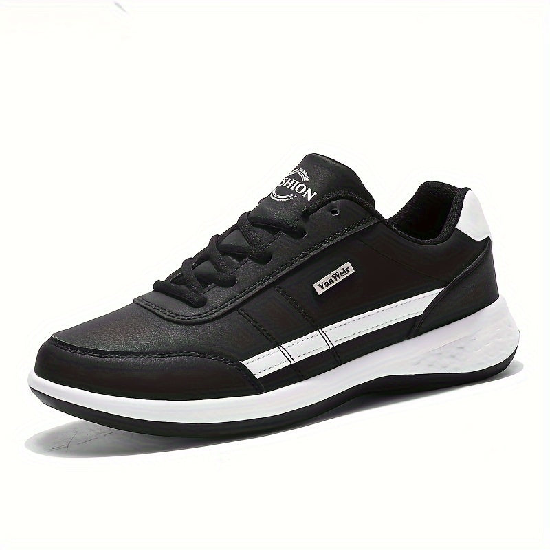 Casual Sneakers| VanWeir Men's Fashion Sneakers - Casual Lace-Up Shoes with PU Upper & MD Sole, Comfortable Fabric Insole, Versatile for All Seasons, Navy Blue with White & Orange Accents, VANWEIR