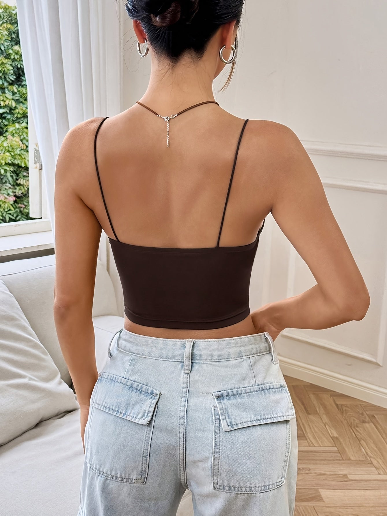 Knit Charm, Sexy Solid Color Cut-Out Crop Top - Stretchy Polyester & Elastane Blend, Machine Washable, Sleeveless with Spaghetti Straps for Women