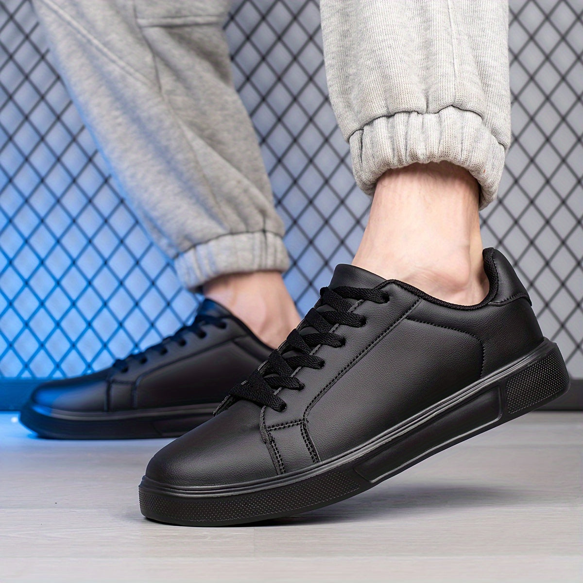 Men'S Casual Athletic Sneakers, Solid Color Low Top Lace-Up Skate Shoes with Round Toe, All-Season Fabric Inner & MD Sole, Universal Fit