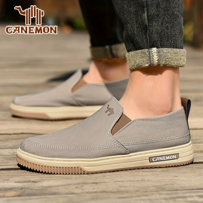 CANEMON Men's Slip-On Canvas Sneakers - Breathable, Non-Slip Soft Sole Casual Shoes with Striped Design, Comfortable All-Season Wear for Outdoor & Everyday Use