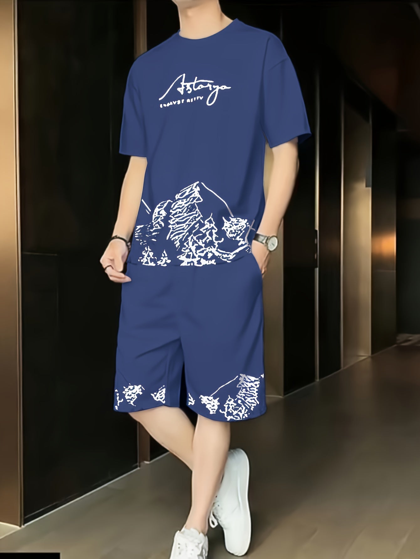 Men's Casual 2pcs Set: Crew Neck Short Sleeve T-Shirt & Drawstring Shorts - Breathable Polyester, Summer Fashion