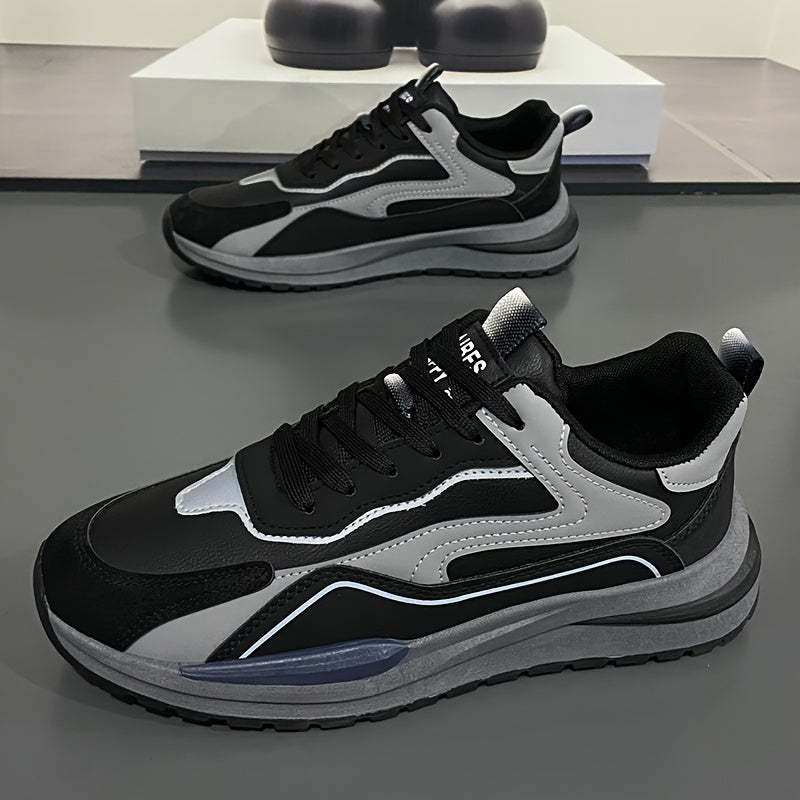 Men'S Lightweight Breathable Sneakers - Black Gray Low-Top Lace-Up Shoes with Non-Slip PVC Sole, Durable Casual Sneakers for Running, Walking Casual Attire, Running Shoes