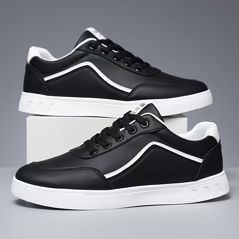 Men'S Fashion Skateboarding Shoes, Durable Anti-Slip Lace-Up Outdoor Sports Sneakers, Street Style Low Top Casual Footwear, PU Upper, Fabric Lining, PVC Sole, Cloth Insole, Round Toe, for Hiking, Daily Wear, Parties, Weddings