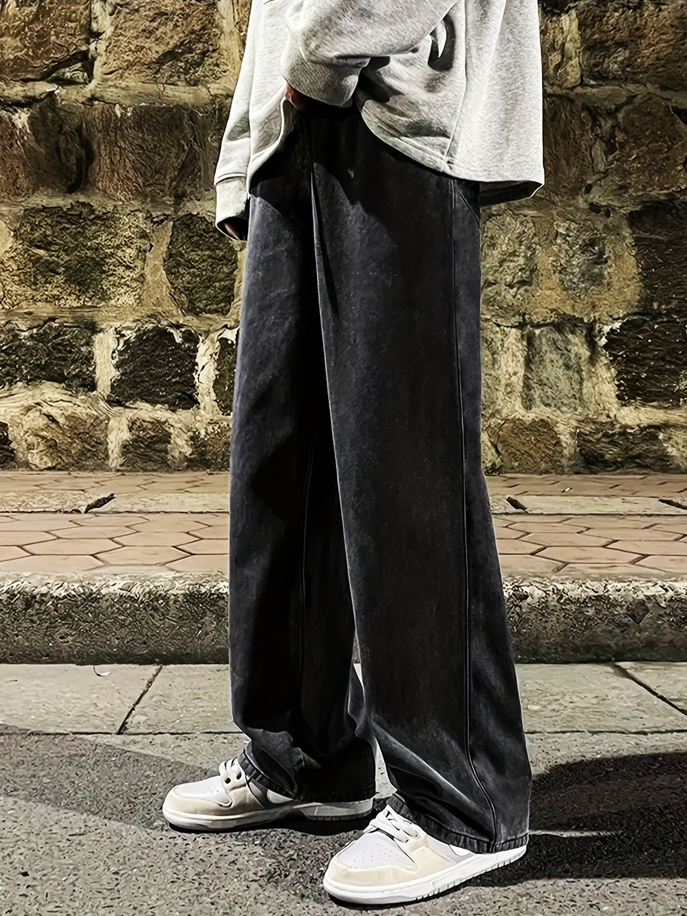 Men's Classic Straight Leg Denim Jeans - Loose Fit, Cotton Blend, Solid Color Black, Street Style, Comfortable & Versatile for All Seasons, Casual Streetwear|Street Style Pants|Nonstretch Fabric