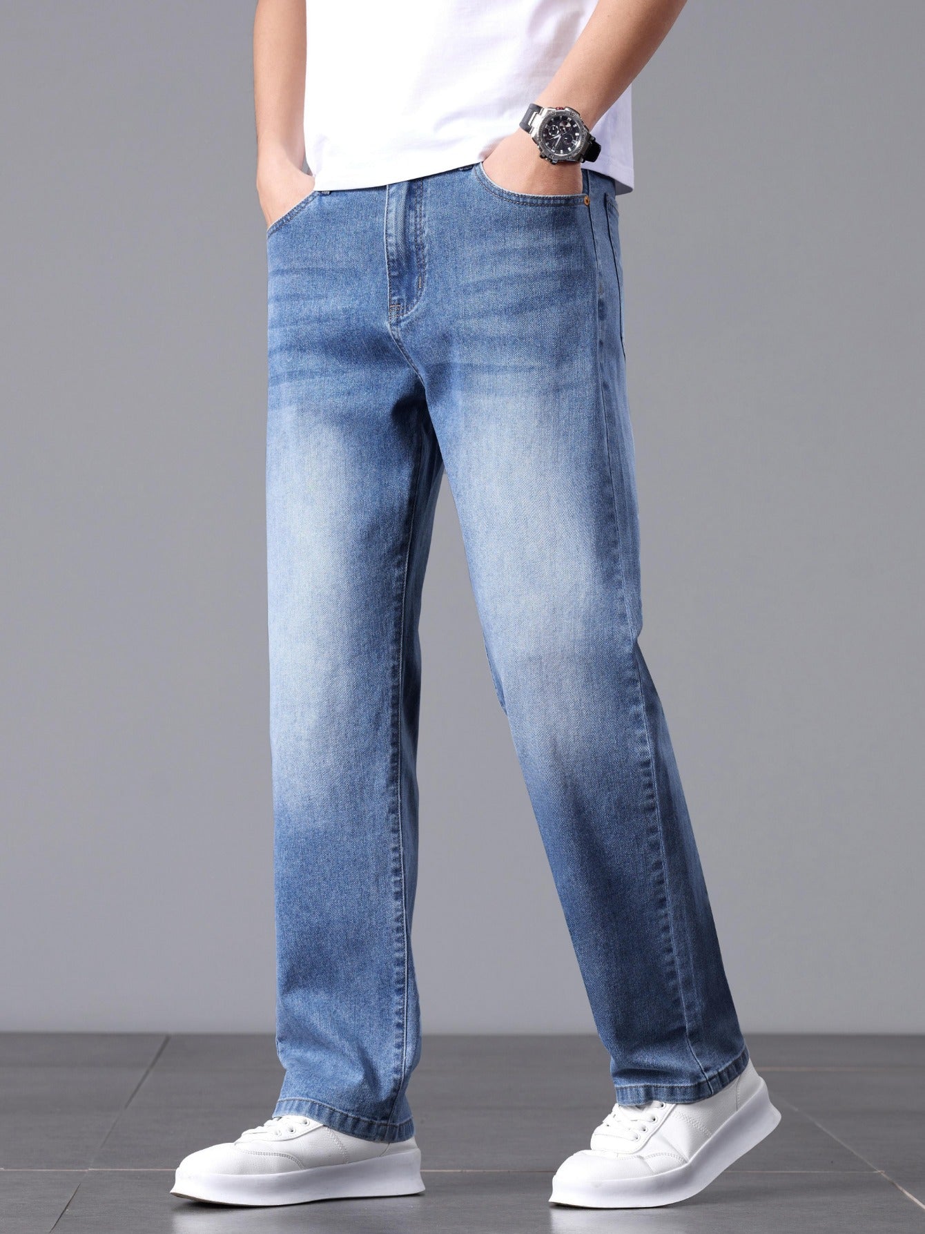Men'S Stretchy Long Pants, Stylish And Versatile, Slim Fit, Breathable, Trendy Denim Trousers for Spring And Summer.