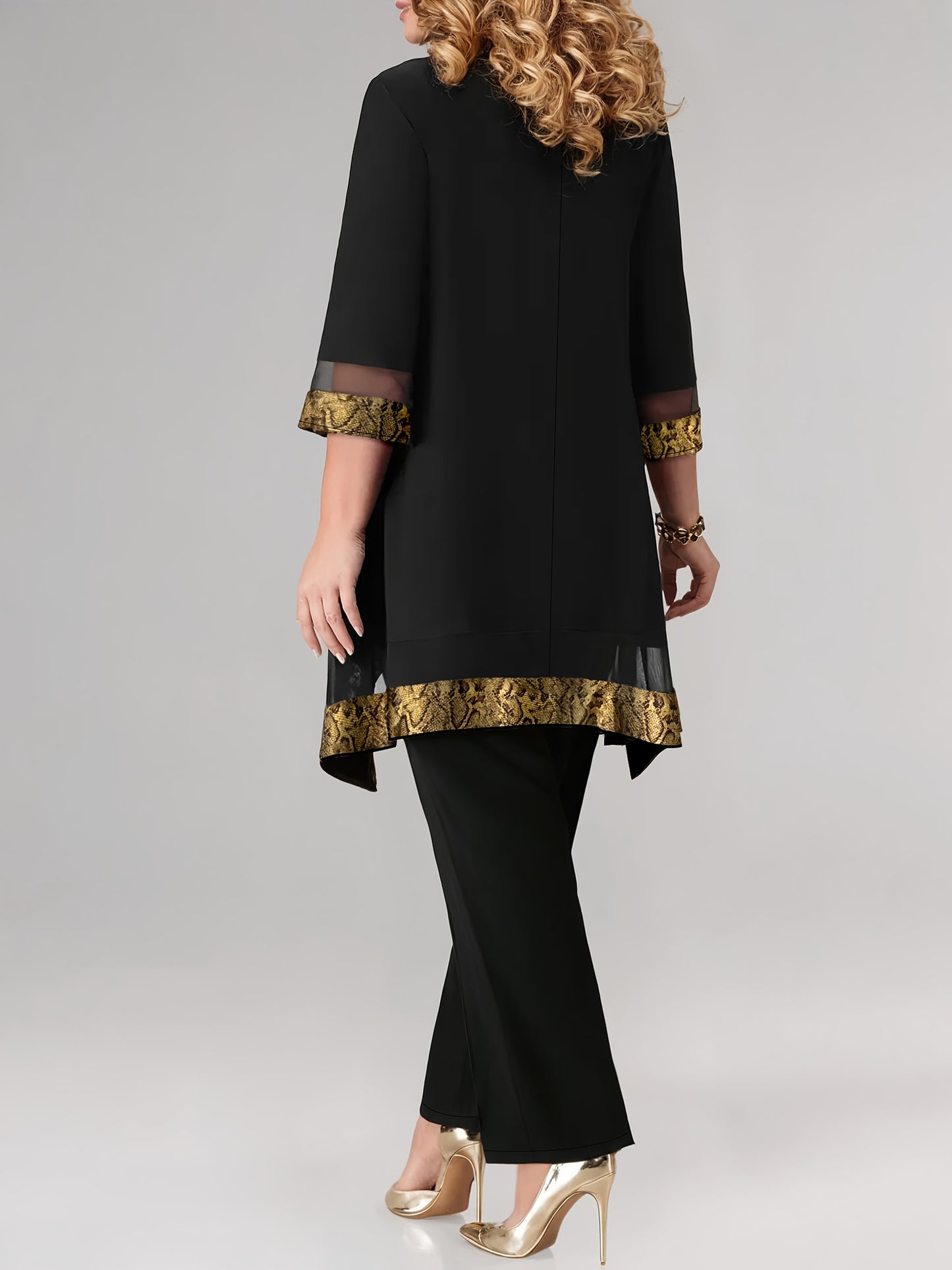 Women'S Fashion Solid Color Mesh Splicing Top Plus Trousers, Two-Piece Suit for Daily Elegance