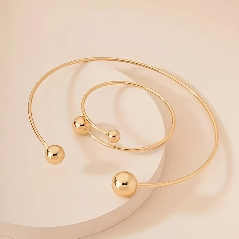 2pcs Metal Glossy Adjustable Bracelet and Necklace Set
