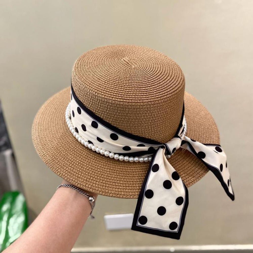 Women's Wide-Brim Summer Straw Hat with Ribbon Bow