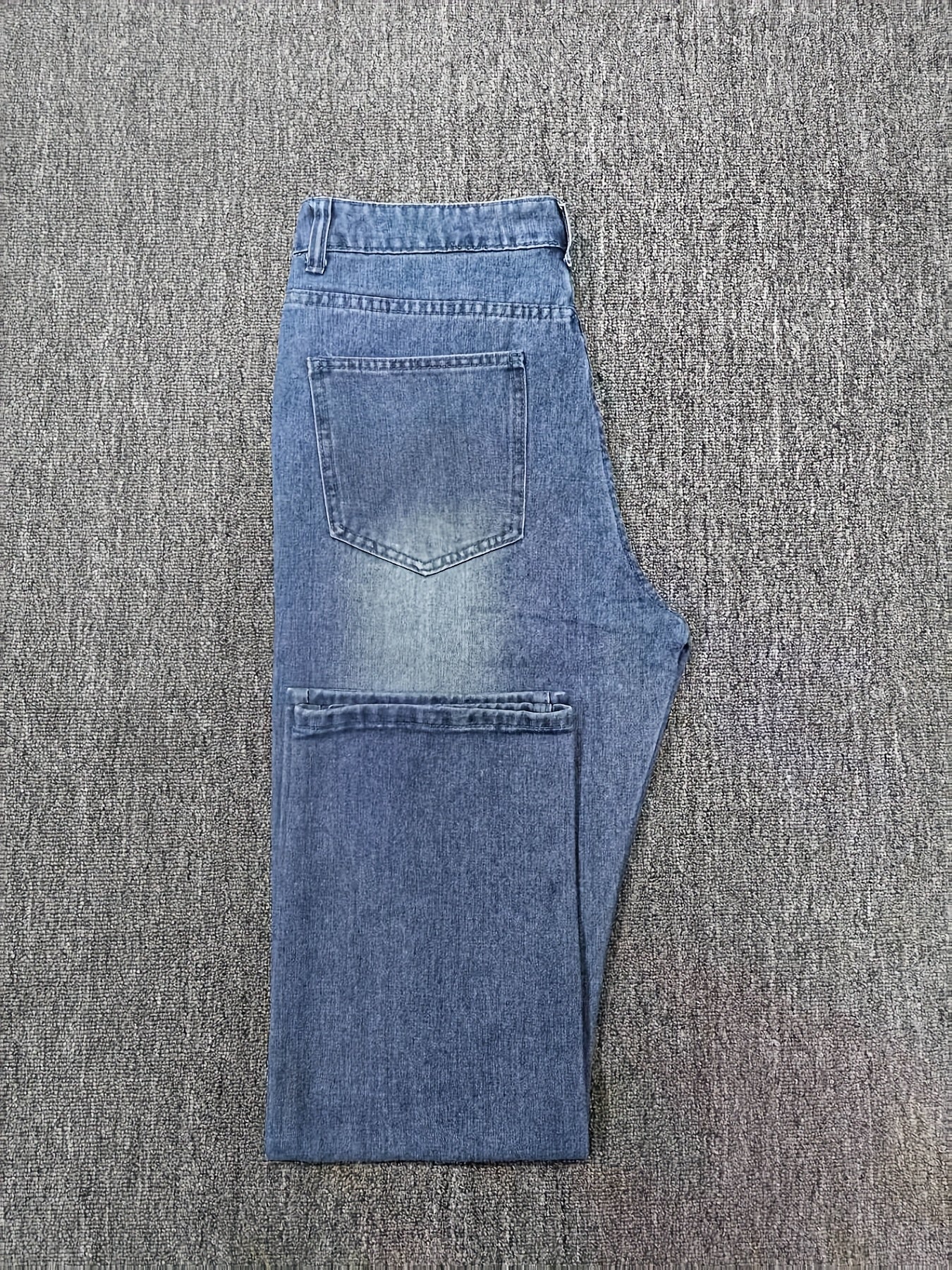 Men's Slim Fit Blue Jeans - All-Season, Non-Stretch Denim, Mid-Rise, Zip Closure, Casual Streetwear Style, Machine Washable, Yearround Wear|Sleek Jeans|Glossy Finish